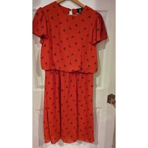 Vintage Cherry Red Dress Drop Waist Maree Size 11/12‎ Flounce Sleeve Office 80s